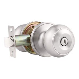 Probrico (1 Pack) Round Privacy Door Knob(Thumb Turn Lock on The Inside), Keyless Doorknobs Interior/Exterior Lockset,Privacy Knobs for Bedroom/Bathroom,Satin Nickel Modern Design Door Hardware