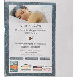 National Allergy Premium 100% Cotton Zippered Mattress Protector - Twin Size (39" x 75") - 9-inch Deep - White - Breathable 300 Thread Count Hypoallergenic Cover - Advanced Encasement