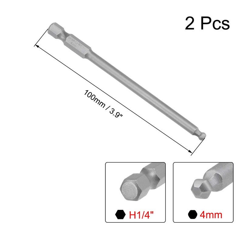 uxcell 2 Pcs H4 (4mm) Ball End Screwdriver Bits, S2