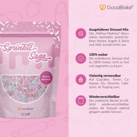 GoodBake Sprinkle Saga "Mellow Madness" Sprinkle Mix (227 g) - Colourful Pastel Sprinkle Mix with Hearts & Balls - Edible Sugar Sprinkles for Decorating and Decorating