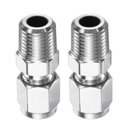 sourcing map 2pcs Compression Fitting 6mm Tube OD x 1/4" NPT Male Thread Stainless Steel Straight Coupler Adapter Compression Tube Pipe Fitting Connector for Oil Gas Water