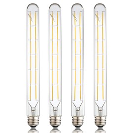 Leools LED Tube Bulbs,T10 Tubular Edison Style LED Filament Bulb, 12W Dimmable Antique LED Bulb,E26 Base,Clear Glass,Warm White,2700K,1000LM(75-100W Equivalent),11.8inch,Pack of 4