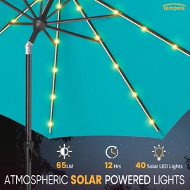 Tempera 10ft Patio LED Umbrella with light | Solar Outdoor Umbrella | Market Table Parasol with Push Button Tilt and Crank, with Sturdy Pole&Fade resistant canopy,Easy to set