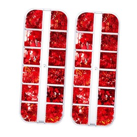 Baluue 2 Boxes Heart Shaped Nail Glitter Sequins for DIY Nail Art Decoration Ultra Thin Pet Sequins Makeup for Valentine's Day Party Use