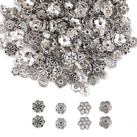 HERZWILD 480pcs Silver Spacer Accessories Flower Beads,Mixed Spacers Tibetan Spacer Beads,Alloy Metal caps Spacer Beads for DIY Bracelets Necklace Jewelry Mix Style.