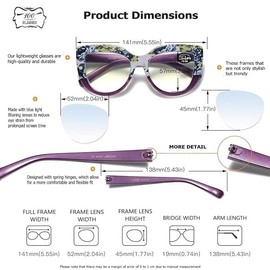 100 CLASSIC 3-Pack Oversized Cat Eye Blue Light Filtering/Anti-Glare Reading Glasses for Women Spring Hinges Floral Pattern Readers Ladies Fashion Eyeglasses (4.00+)