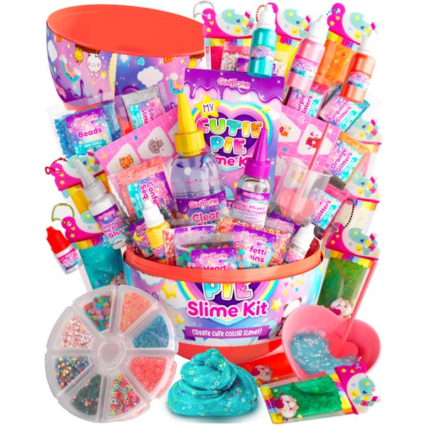 GirlZone My Cutie Pie Slime Kit, DIY Slime Kit for Girls 10-12 to Make Slime Keychains with Fun Mix-Ins, Great Gift Idea, Slime Creation Kit and Kids Slime Kits for Girls