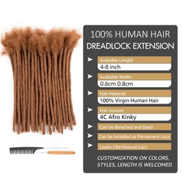 DAIXI 0.6cm & 0.8cm Thickness #30 Brown 6 Inch 10 Strands 100% Real Human Hair Dreadlock Extensions for Man/Women Handmade Permanent loc Extensions Bundles Can Be Dyed Bleached Curled and Twisted