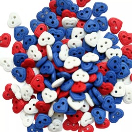 Shelly's Buttons and More Patriotic Heart Buttons - Doll- Quilt Sewing  2 hole Buttons- Shelly's Buttons