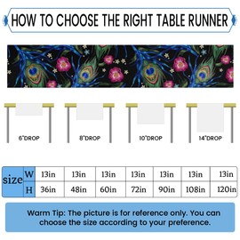 Peacock Feather Table Runner Washable Table Runners 120 Inches Long Kitchen Dining Table Decoration for Coffee Table Dining Wedding Party Holiday Decor 13 x 120 Inches