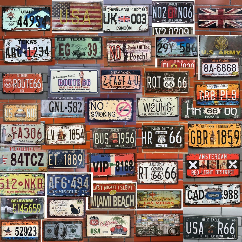 license plate antique tin retro plate vintage look Pellforia ROUTE