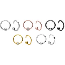 PIERCINGLINE Titanium Clicker Ring, Ball with Crystal, Piercing Nose Septum, Ear, Helix Tragus, Choice of Colours and Sizes, 1.2mm Bar Thickness | 10mm Internal Diameter, Gold colour 3 mm ball size
