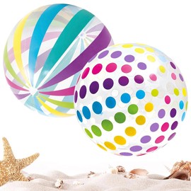 Pack of 2 Inflatable Water Balls, 40 cm Colourful Striped Water Balls, Water Ball, Children's Beach Ball, Inflatable Ball, Beach Ball Children and Adults, Summer Pool Party Toy