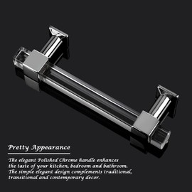 Orger 10 Pack Kitchen Cabinet Pulls 3 3/4 Inch Hole Center Square Tube Clear Acrylic Drawer Pulls with Zinc Alloy Base Polished Chrome, Cabinet Handles for Bedroom Wardrobe