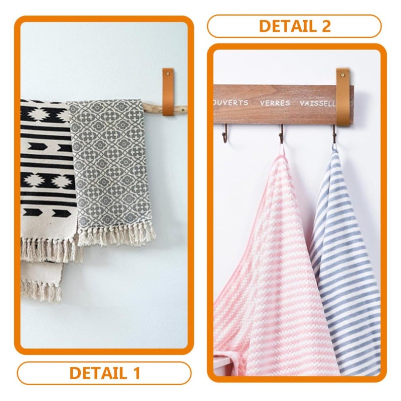 Angoily Curtain Rod Leather Strap Holder, 4 PCS Brown Leather