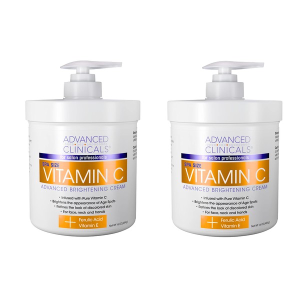 Advanced Clinicals Vitamin C Face & Body Cream Moisturizing Skin Care Lotion, Anti Aging Vitamin C Skincare Moisturizer For Body, Face, Age Spots, Wrinkles, & Sun Damaged Skin, Large 16oz (2-Pack)