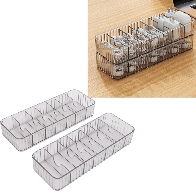 2pcs Cable Management Box with 20 Wire Ties Stackable Clear