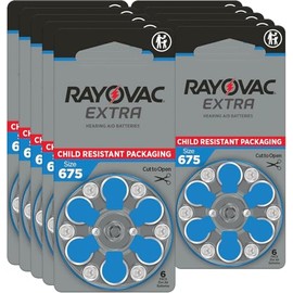 VARTA Rayovac Extra Advanced Hearing Aid Batteries, Size 675, Blue Tab, PR44, Pack of 60