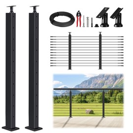 36" Black Cable Railing Kit - 4FT Adjustable Length, 2Pack 35"x2"x2" Level/Stair Posts, 1/8" 316 Stainless Steel Wire Rope, for Decks/Stairs, DIY Friendly(No Handrail)