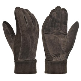 Harssidanzar SM045EU Men's Winter Gloves Warm Wool Fleece Lined Suede Gloves, brown