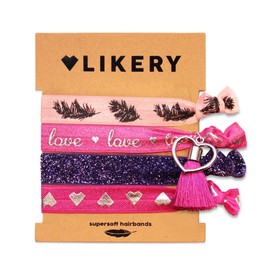 Super Soft Hair Bobbles | Bracelets | Set for Women Children Girls | Printed Hair Tie | Bracelet Shimmering Fabric with Glitter and Cute Pendants | Colour: Raspberry