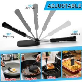 MFTEK Silicone Spatula Set, Eggs Flipper, Adjustable Angle Spatula Turner for Pancake, Fish, Burger, Swappable 2 Size Spatula Heads, Flexible, Heat-Resistant (Black)