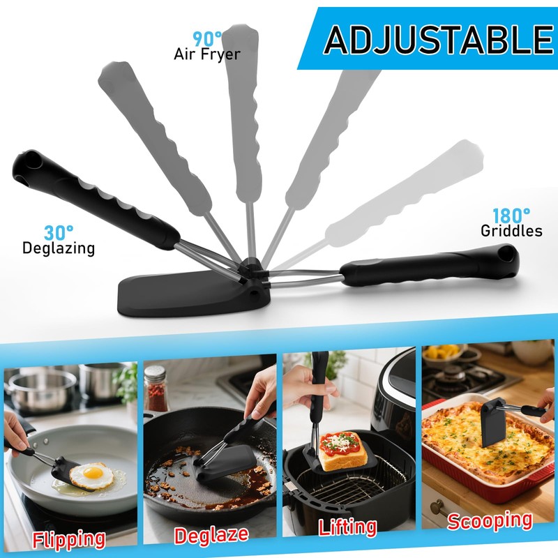 MFTEK Silicone Spatula Set, Eggs Flipper, Adjustable Angle Spatula Turner
