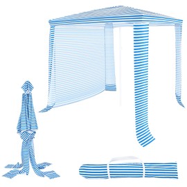 GYMAX Beach Cabana, 6.7’x 6.8’ Height Adjustable Beach Umbrella with Detachable Sidewall & Carry Bag, Portable Easy to Set up Beach Canopy Tent for Outdoor Poolside Patio (Light Blue)