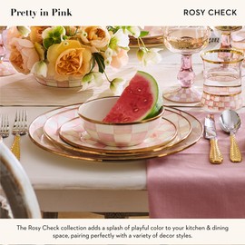 MACKENZIE-CHILDS Enamel Everyday Bowl, Serving Bowl for Entertaining, Extra Small, Pink-and-White Rosy Check