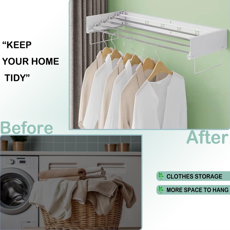 Wall Mounted Laundry Rack, Collapsible Clothes & Towel Drying Rack