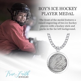TrueFaithJewelry Sterling Silver Saint Christopher Necklace Hockey Sports Medal Pendant, 3/4 Inch