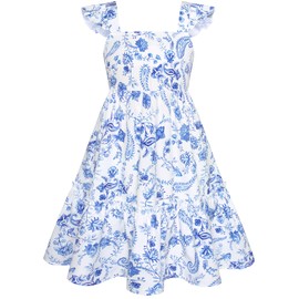 GRACE KARIN Girls Summer Floral Dress Fancy Flowy Flutter Sleeves Casual Back Bow Tie Dress, 12Y
