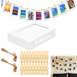 42-Piece Photo Garland Set, Picture Frame with Clips and Lead, 42-Piece Set for Creative Photo Wall, 20 Photo Frames 15 x 20 cm with 20 Wooden Clips, 2 Ropes 2 m, 6 Inches for DIY, Birthday, Wedding