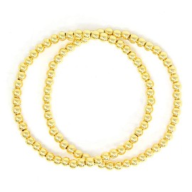 Me Plus Women Teen Fashion Jewelry Gold Silver Clear Rhinestone Stainless Steel Bead Ball Stretchable Elastic Bracelet (4mm Plain 2pcs - Gold)