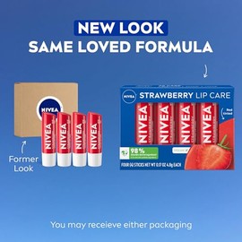 NIVEA Strawberry Lip Care - Tinted Lip Balm for Beautiful, Soft Lips - Pack of 4