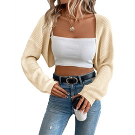 MURMUREY Womens Long Sleeve Open Front Knit Crop Bolero Cardigan Sweater Shrug for Dress 2025 Apricot