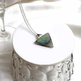 Gempires Labradorite Pendant in Triangle Shape - Pendant for Protection Against Negetive Energy With 16 + 2 Inch Silver Plated Adjustable Chain (Labradorite)