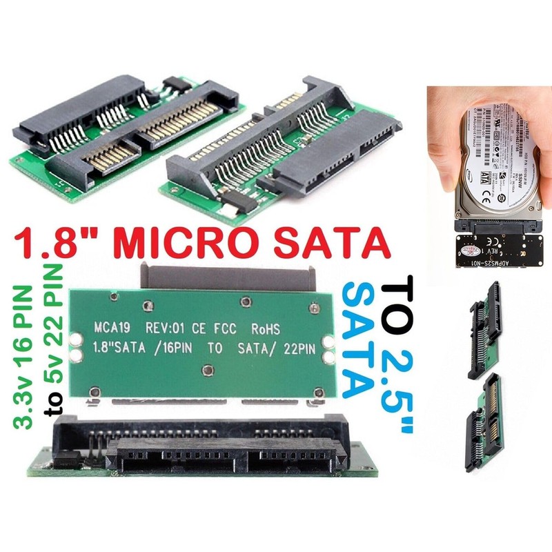 AYMBH 1.8" Micro SATA 16-Pin (7+7+2) Female to 2.5" SATA