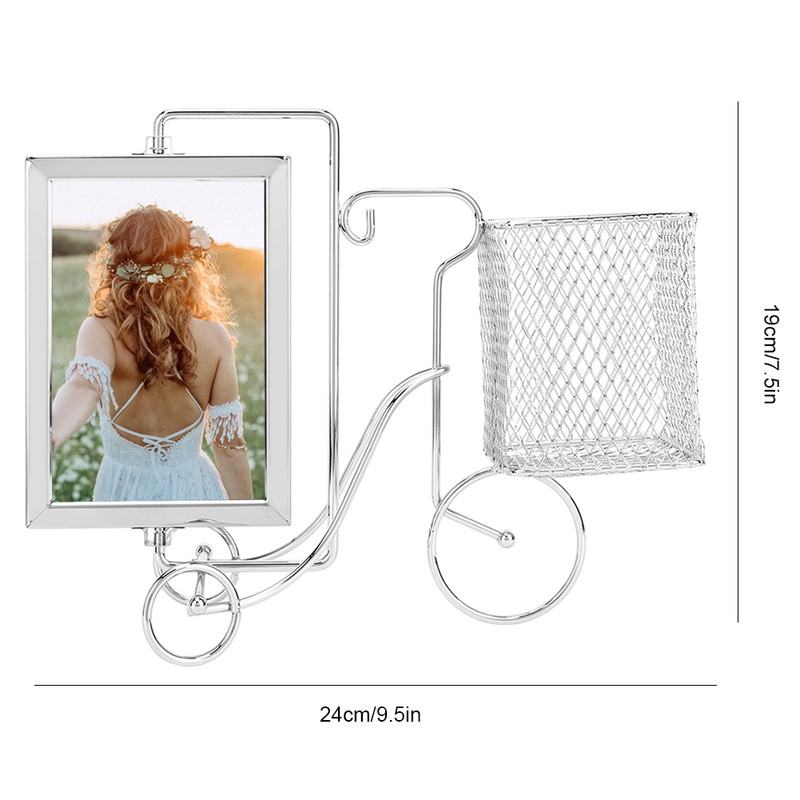 Unique Bicycle Shape Metal Picture Photo Frame Pen Holder Home