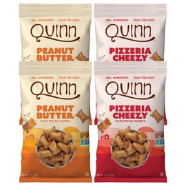 Quinn Pretzel Nuggets Favorites Pack - Made with Real Ingredients, Whole Grain Sorghum, Sea Salt, Vegan, Gluten Free, Dairy Free, Non-GMO - (2) Peanut Butter 7oz, (2) Pizzeria 5.8oz (Pack of 4)