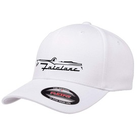 1955 1956 Ford Fairlane Convertible Outline Design Flexfit 6277 Athletic Baseball Fitted Hat Cap White L/XL