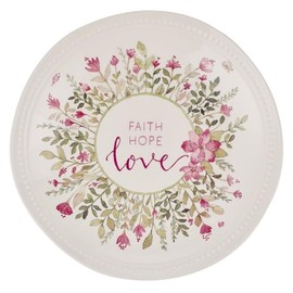 WITH LOVE 9" Ceramic Serving Plate for Home & Kitchen: Faith Hope Love Pink Floral Inspirational Dish for Appetizers, Desserts, Snacks-Food Safe, Lead & Cadmium-free
