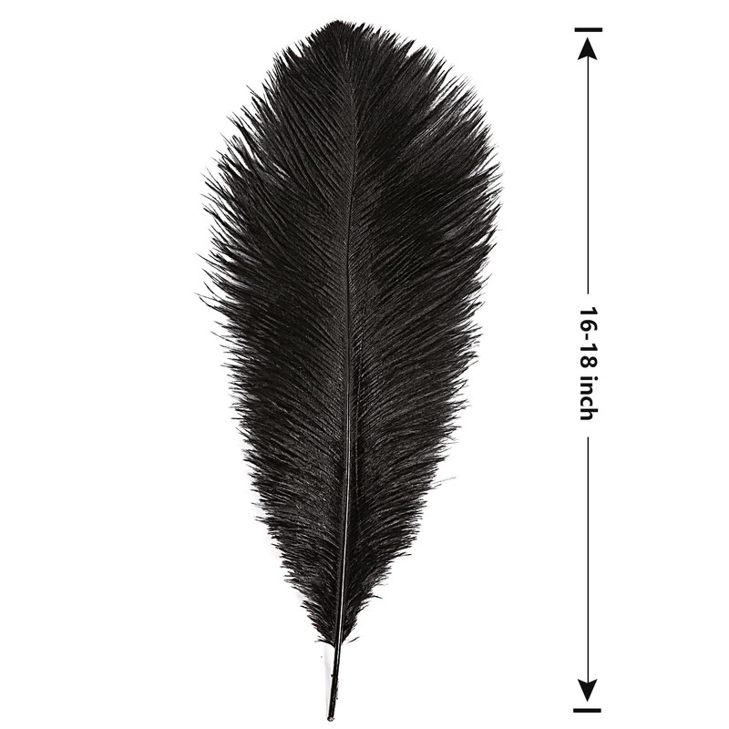 THARAHT Black Ostrich Feathers 12pcs Large Natural Bulk 16-18Inch 40cm-45cm