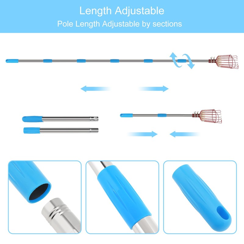 Omninmo Fruit Picker Pole with Basket, 3-8FT Telescoping Adjustable Tool