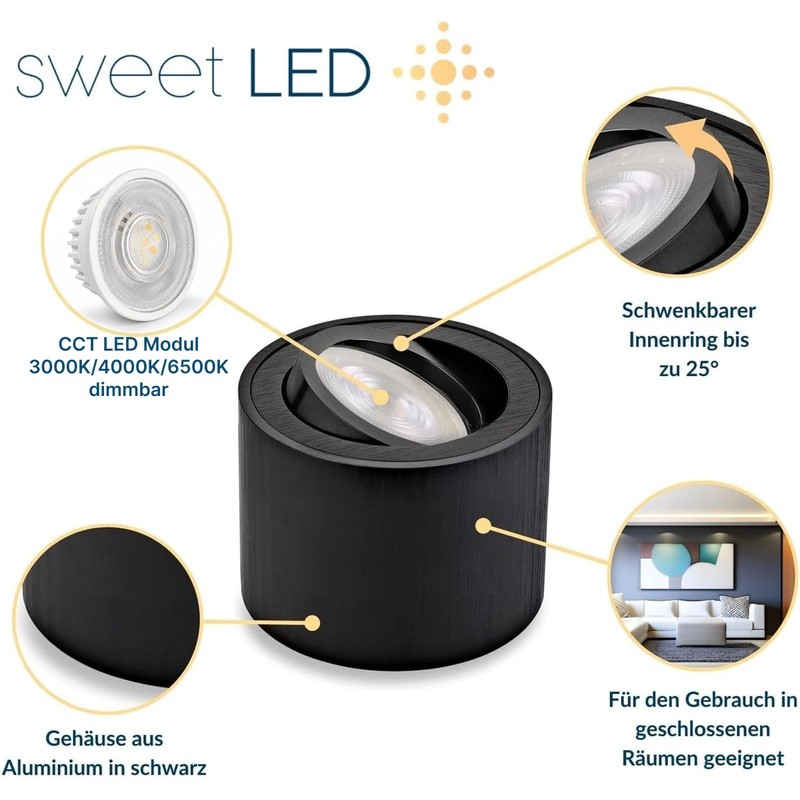 Sweet Led LED Surface-Mounted Spotlight Black Matt Dimmable CCT 5