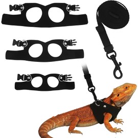 3 Sizes Set of Lead and Harness for Black Bearded Dragons, Adjustable for Bearded Dragons with Lizard Pull Rope for Reptiles, Lizard Leash/Squirrel Harness/Pull Rope for Small Rabbits (S, M, L)