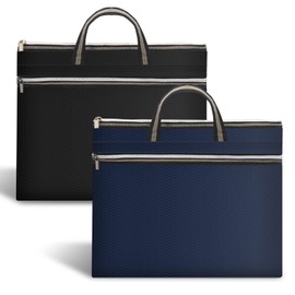 Colorlife A4 Zipper File Bag Pouch 2 Pack Zippered Document Bag with Handle Business Document Briefcase Filing Holder Storage Organizer Portable Travel 2 Compartments Sorting Handbag for School Office