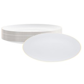 Restaurantware Moderna 10 Inch Premium Disposable Plates 40 Durable Plastic Plates For Parties - Gold-rimmed Heavy-duty White Plastic Dinner Plates For Warm And Cold Foods Ideal For Restaurants