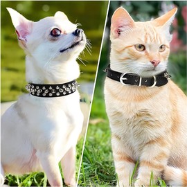 Spiked Dog Collar Soft PU Leather Rivet Spike Puppy Collar Studded Cat Collars Metal Buckle Adjustable For Small Medium Large Breed Pets Like Chihuahua Pug Pit Bull Bulldog, Blue S