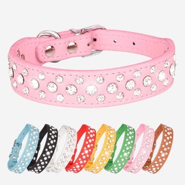 Party-Perfect Rhinestone Dog Collar - Dazzling Leather Accessory for Your Small to Medium Fashion-Conscious Pups(Pink XS)